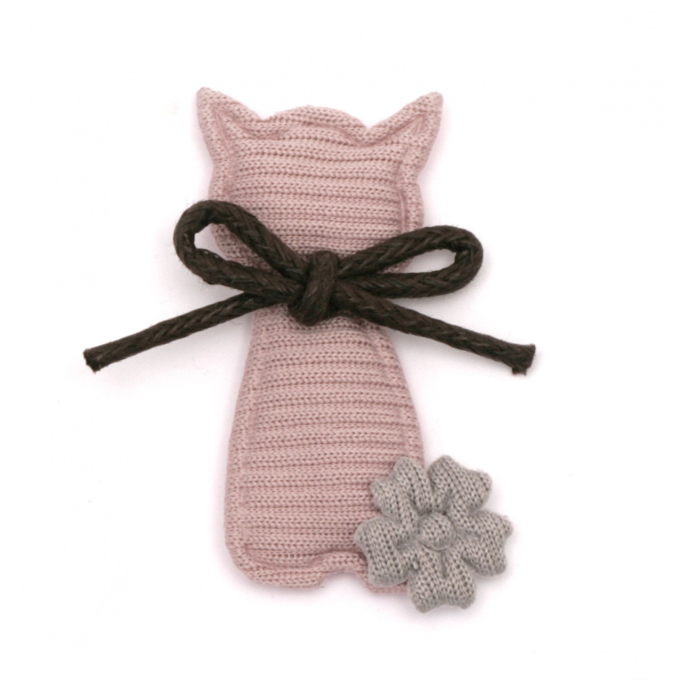 Textile element for decoration kitten with ribbon 40x20 mm color gray, pink -5 pieces