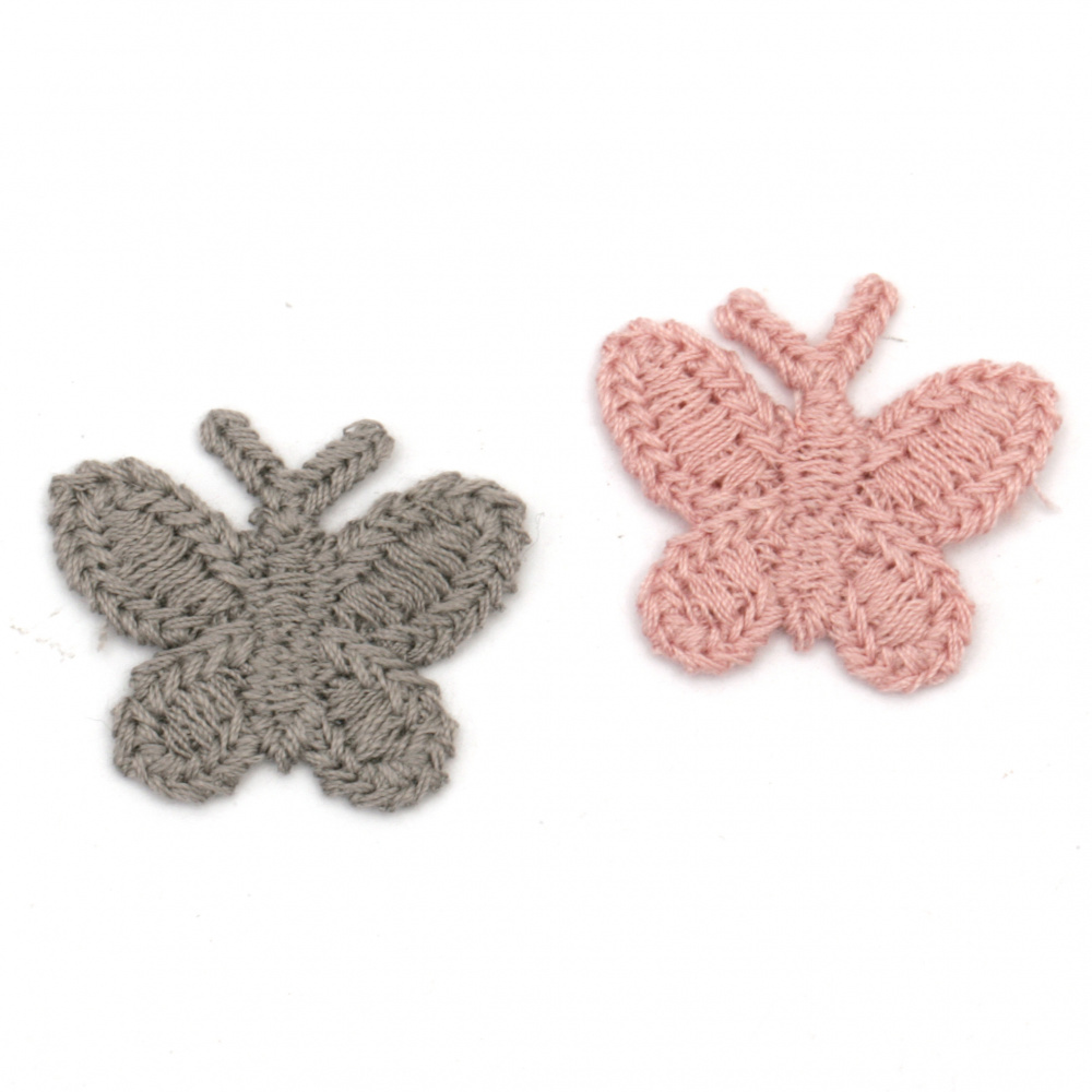 Knitted Element for decoration butterfly 30x25 mm color mix pink, gray -10 pieces