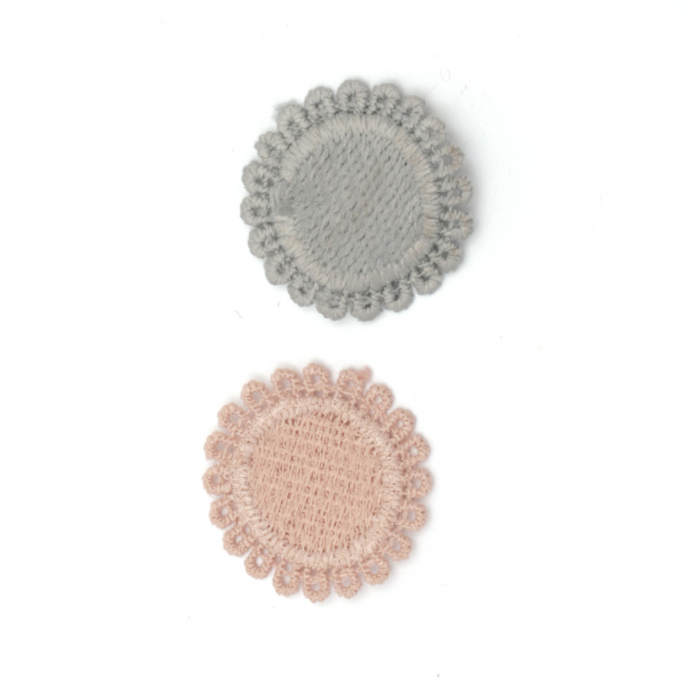 Textile element for decoration round 30 mm color mix pink, gray -10 pieces