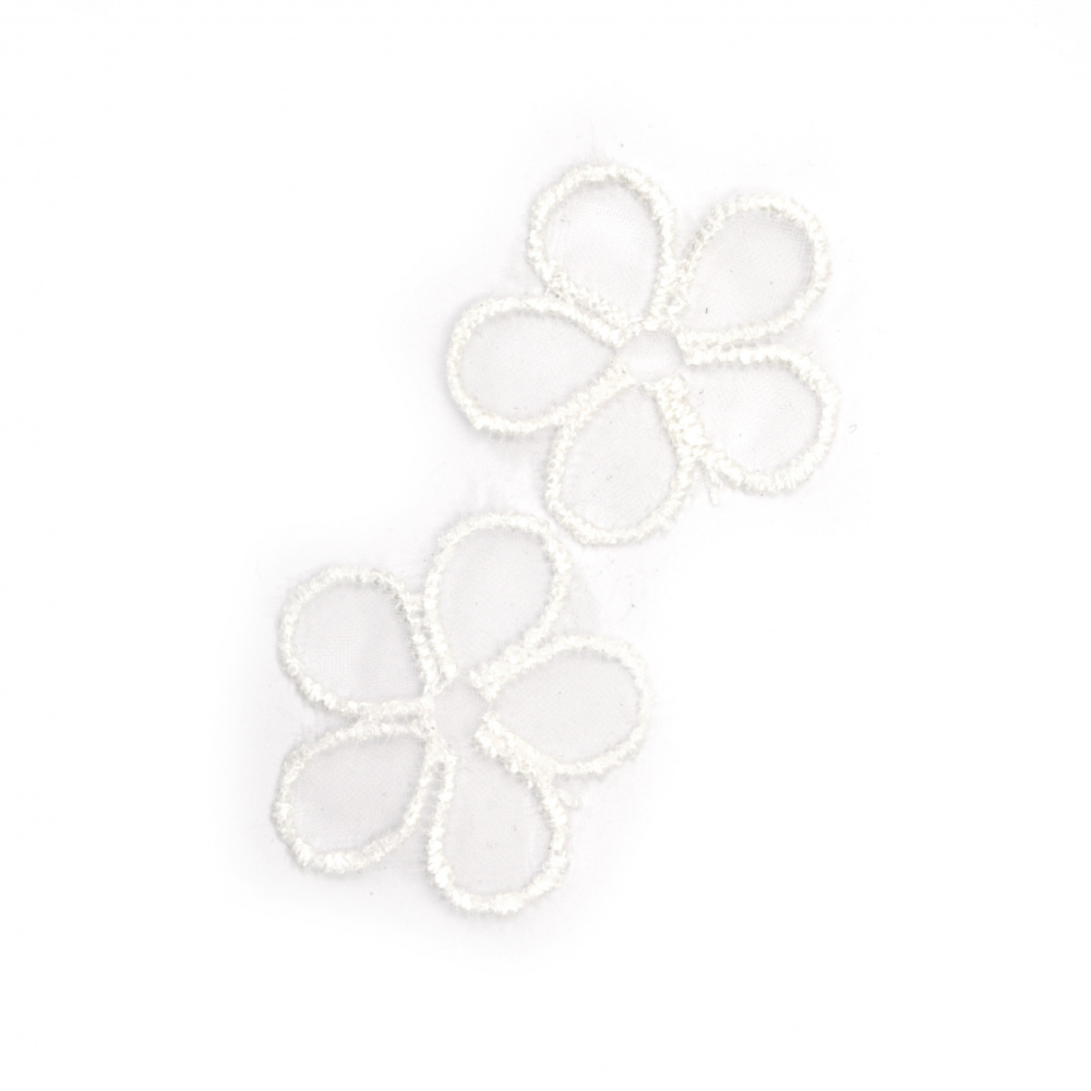Λουλούδι, δαντέλα και τούλι 30 mm λευκό -10 τεμάχια