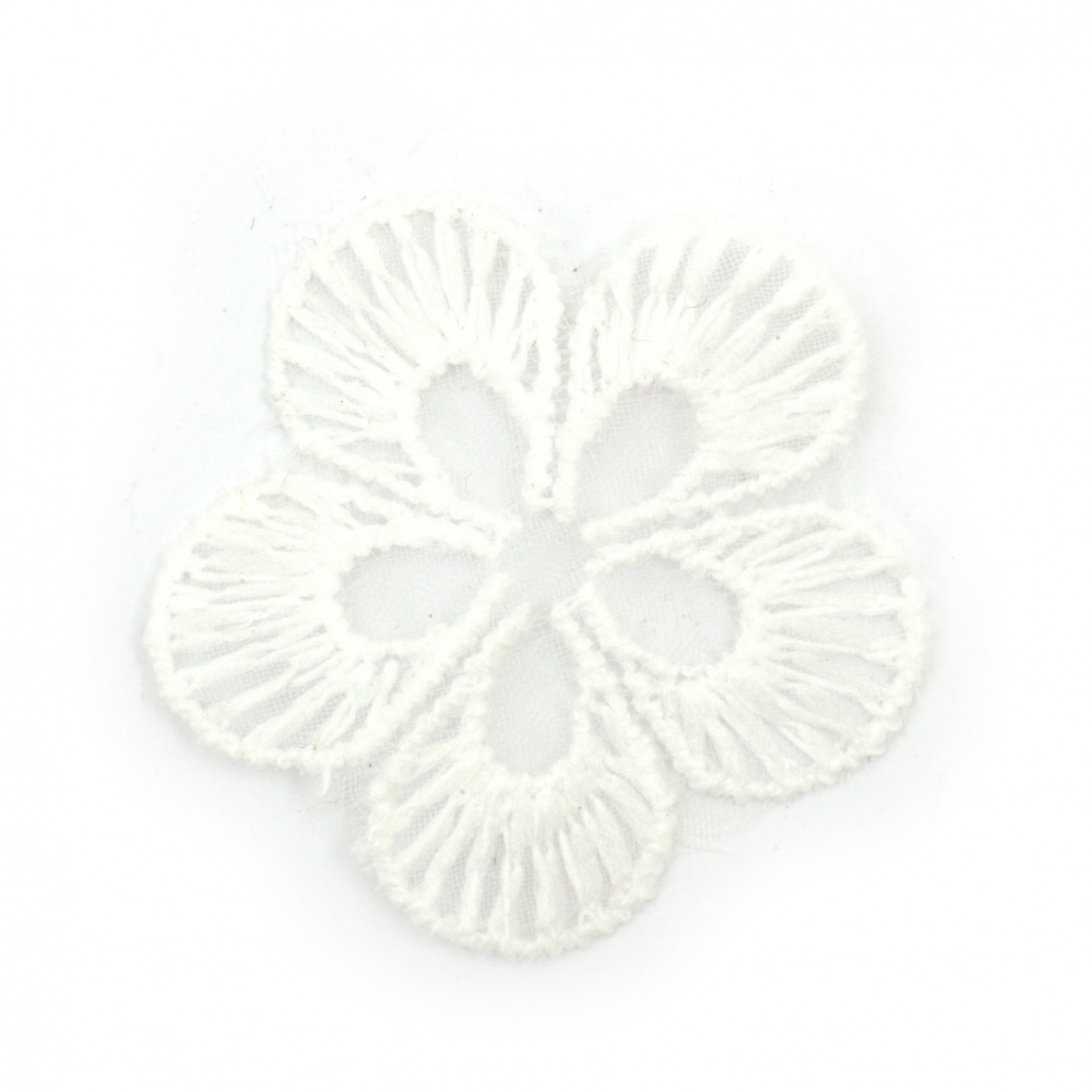 Λουλούδι, δαντέλα 40 mm λευκό -10 τεμάχια