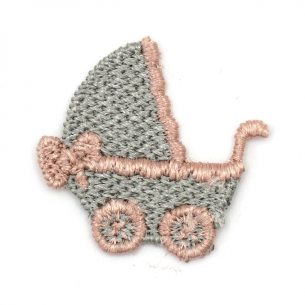 Елемент текстил за декорация бебешка количка 30x30 мм цвят розов, сив -5 броя