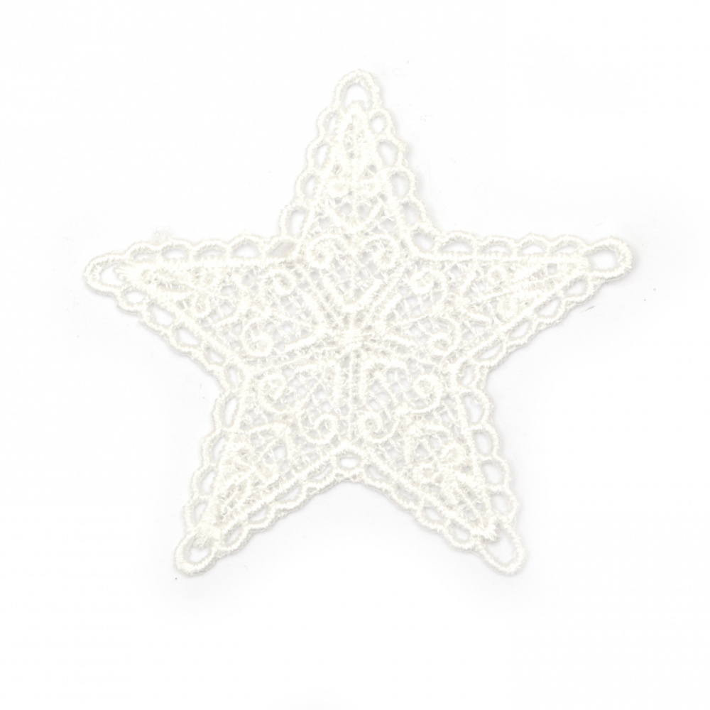 Елемент дантела за декорация звезда 75 мм цвят бял -2 броя