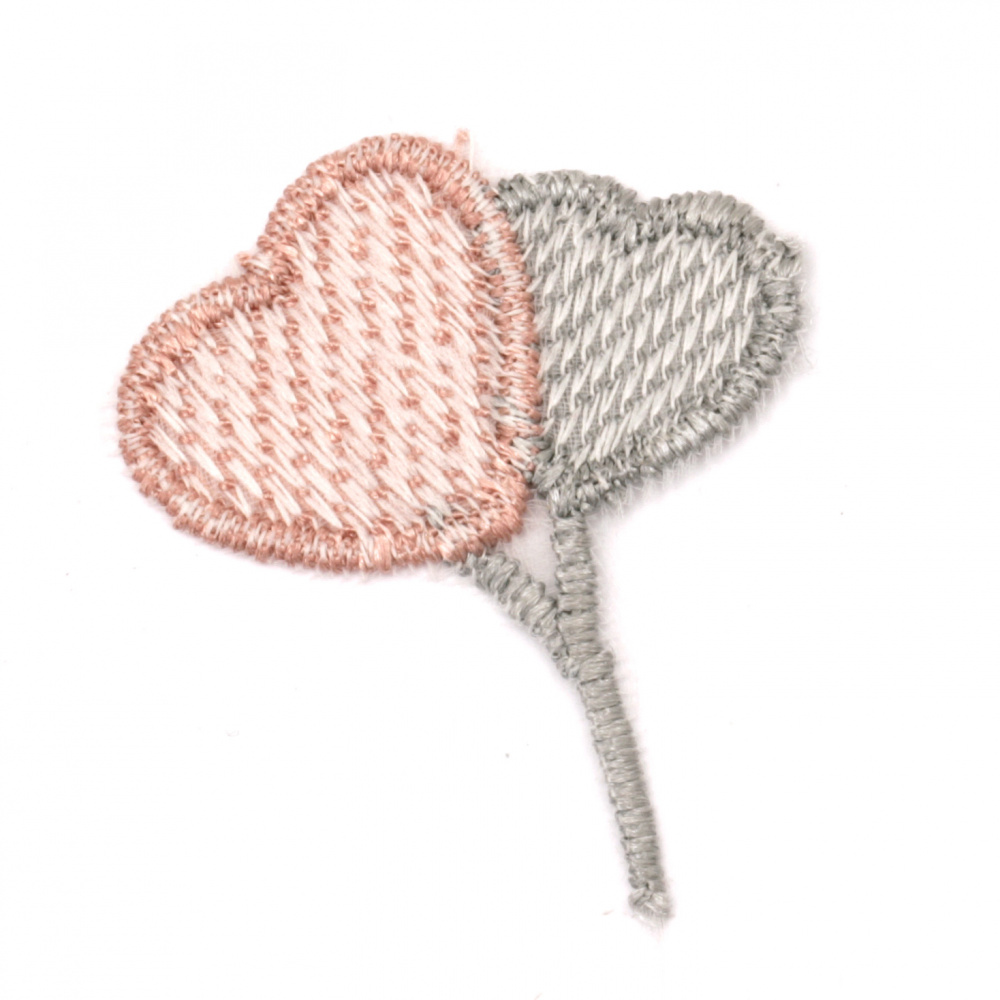 Textile element for decoration hearts 35x45 mm color pink, gray -5 pieces