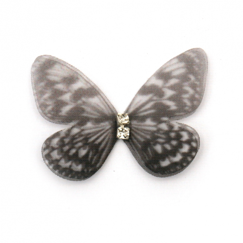 Organza butterfly with crystal 30x25 mm -5 pieces