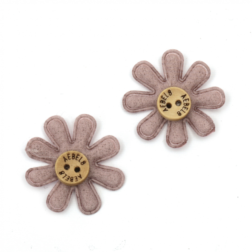 Текстилен елемент за декорация цвете с копче 27 мм цвят розов -10 броя
