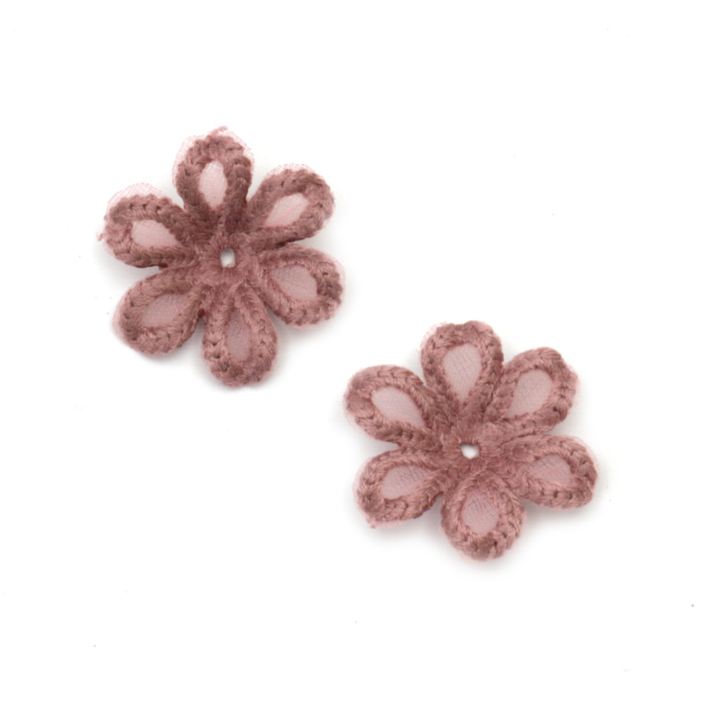 Purple Lace Flower with 6 Petals for Decoration, DIY Crafts, Sewing Accessory, 25 mm - 5 pieces