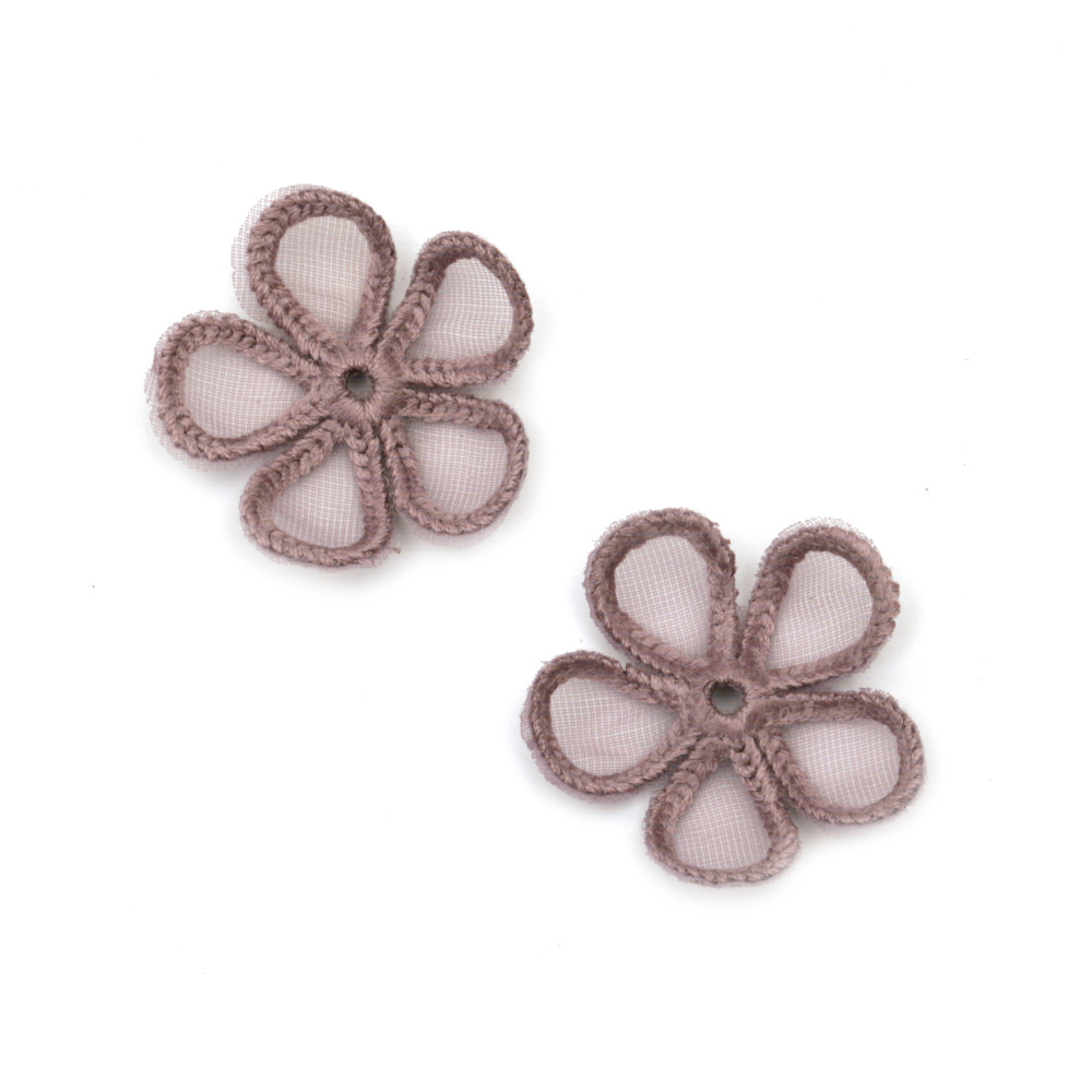 Purple Lace Flower with Five Petals for Decoration & DIY Crafts, Floral Sewing Accessory, 35 mm - 5 pieces