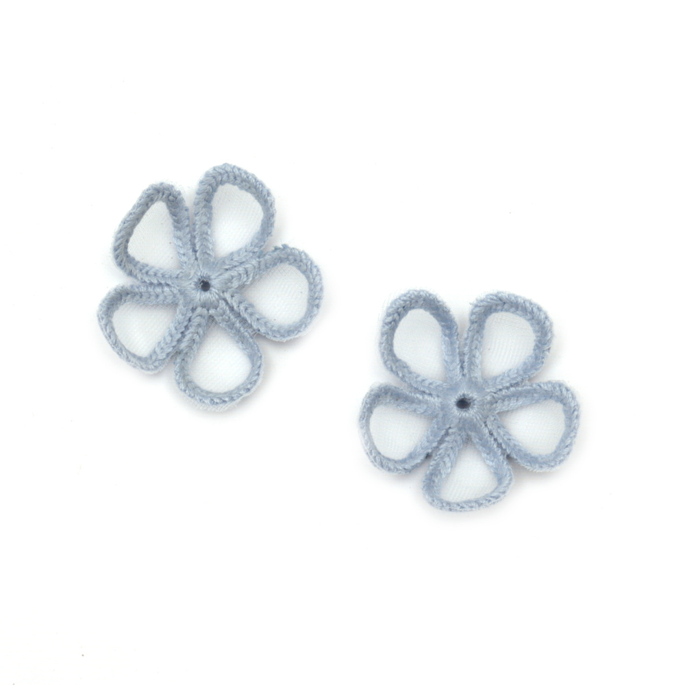 Beautiful Lace Flower with Five Petals for Decoration & DIY Crafts, Floral Sewing Accessory, 35 mm, Light Blue Color - 5 pieces