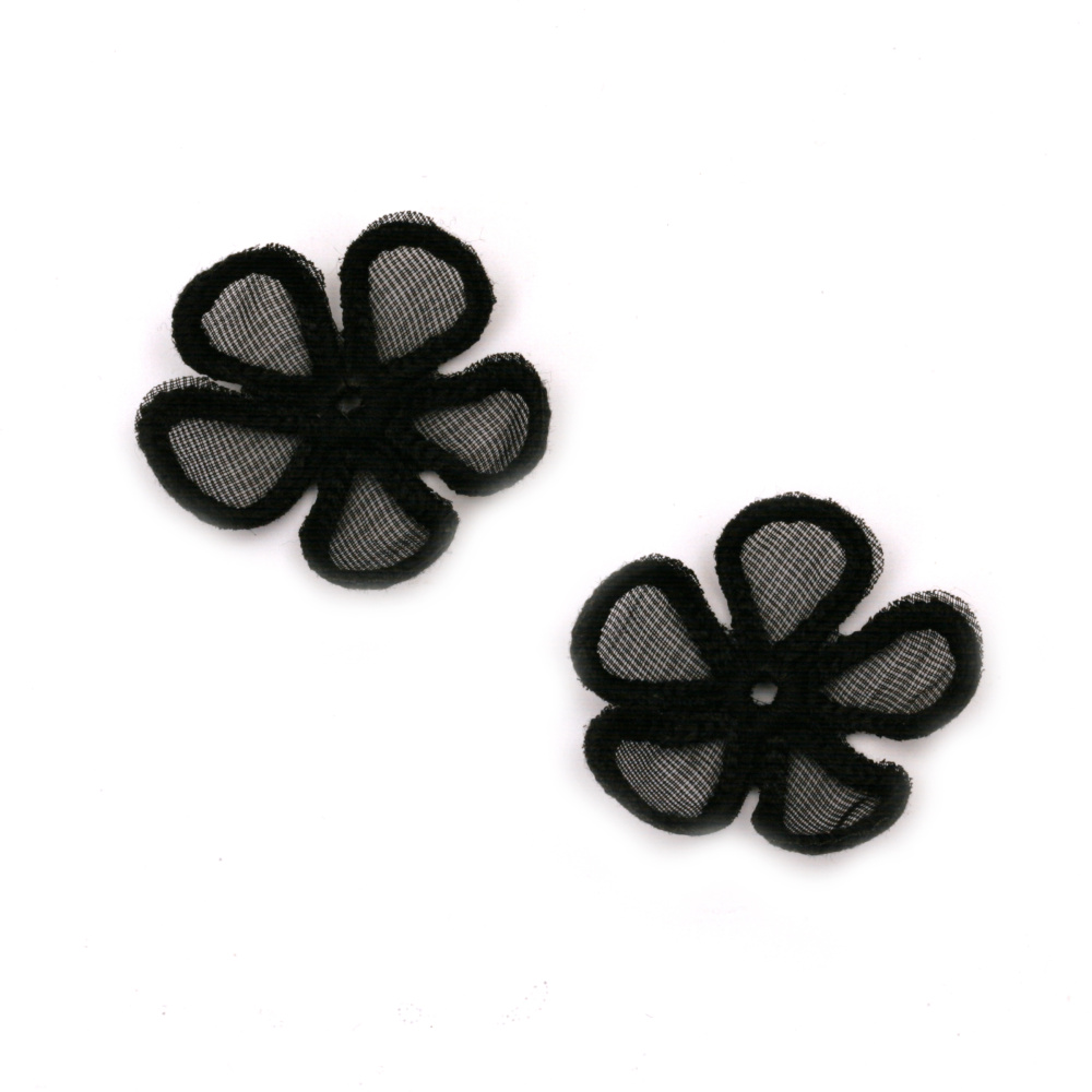 Lace Flower for Decoration, Floral Sewing Accessory, 35 mm, Color Black - 5 pieces