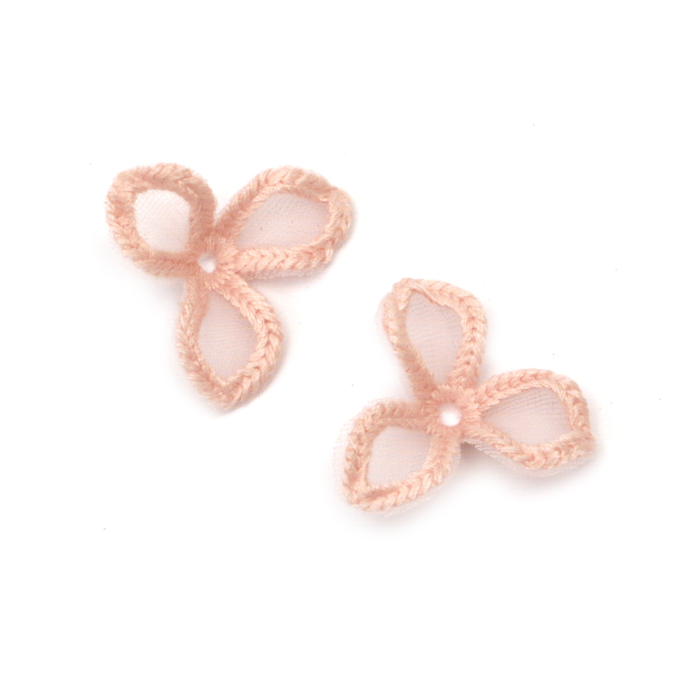 Light Pink Lace Flower with Three Petals for DIY Crafts, Sewing, Decoration, 28 mm, Color Pink - 5 pieces