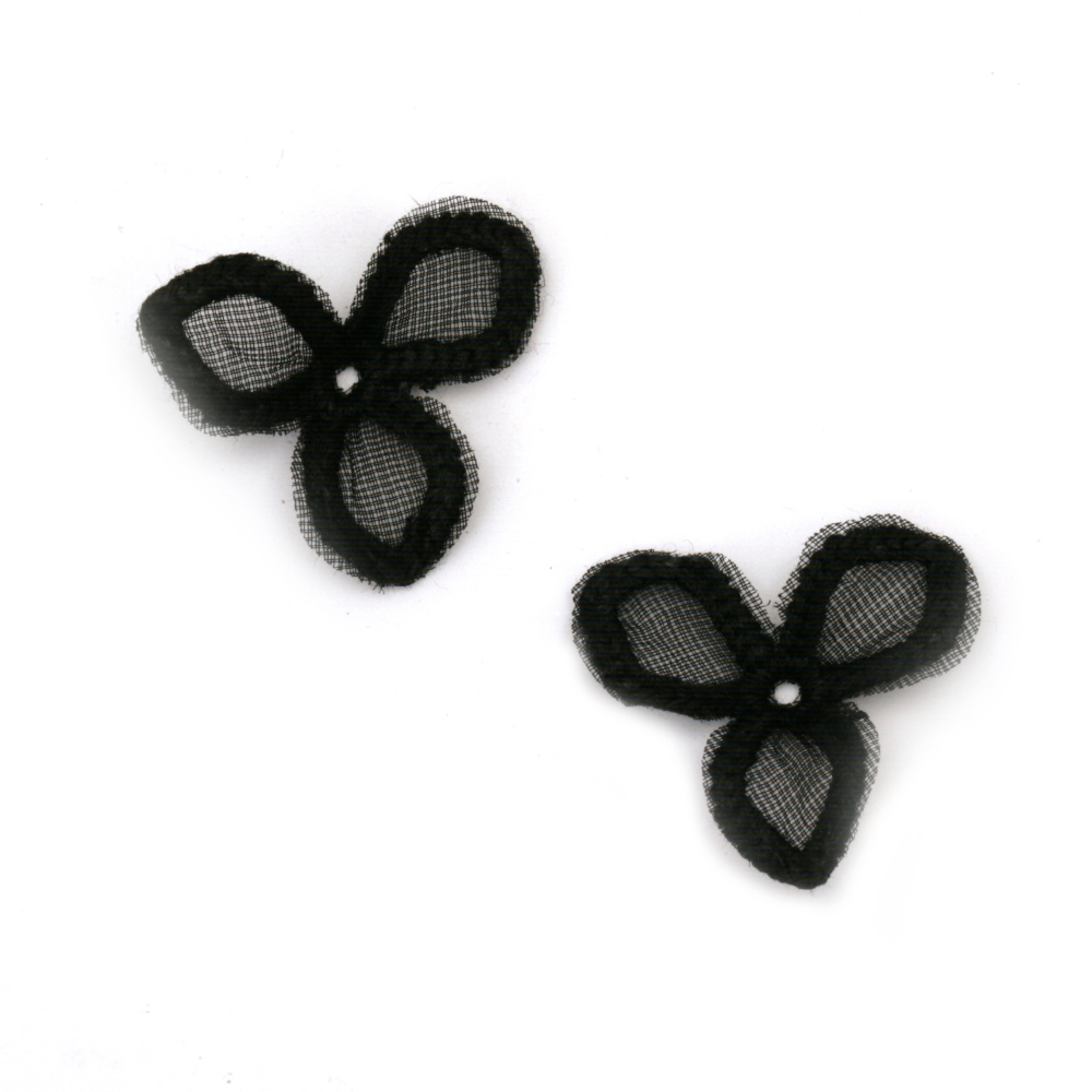 Black Lace Flower with Three Petals for Decoration, Sewing Accessory, 28 mm - 5 pieces