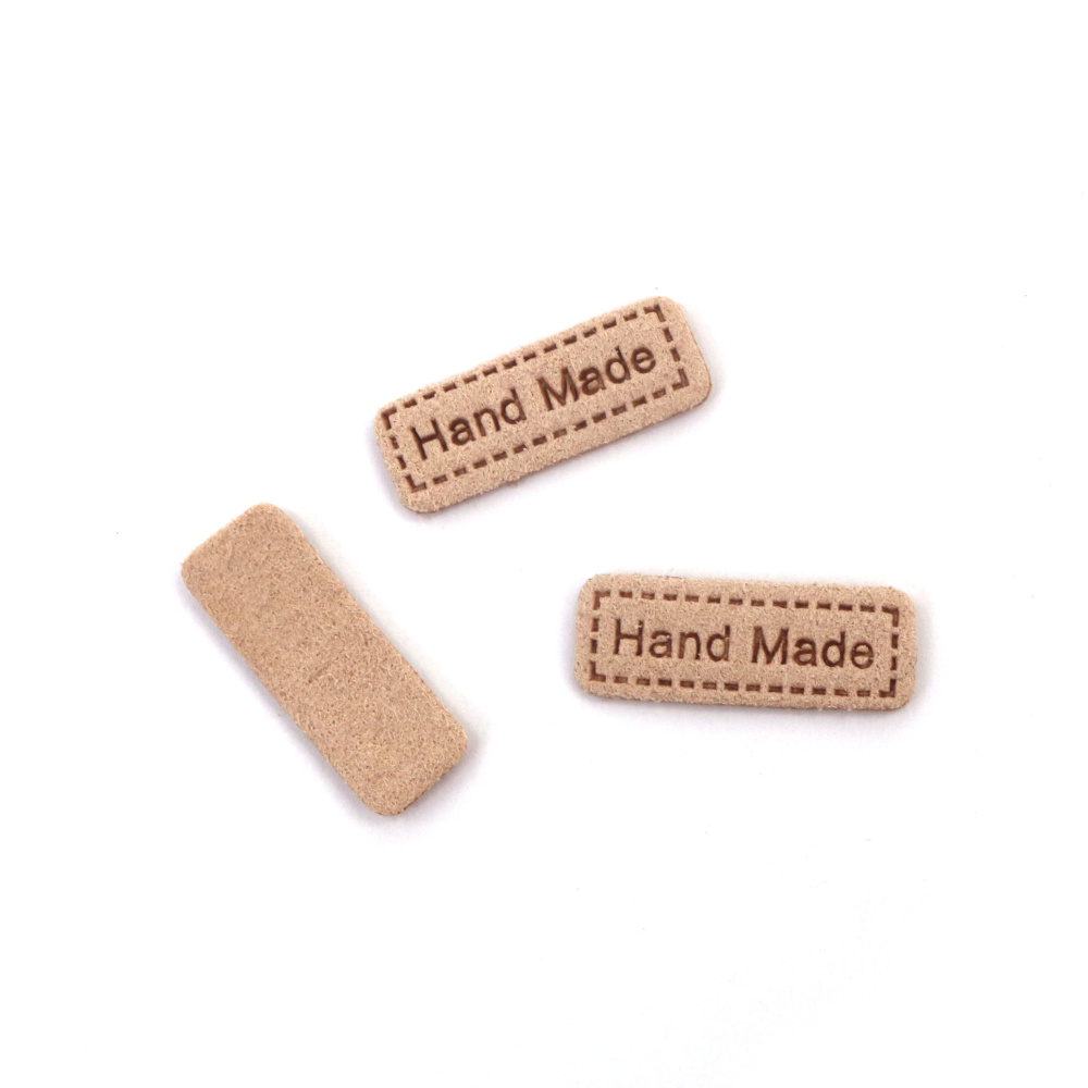Soft Suede Label 0.8x22 mm with Inscription "Handmade", Flesh Color - 10 pieces