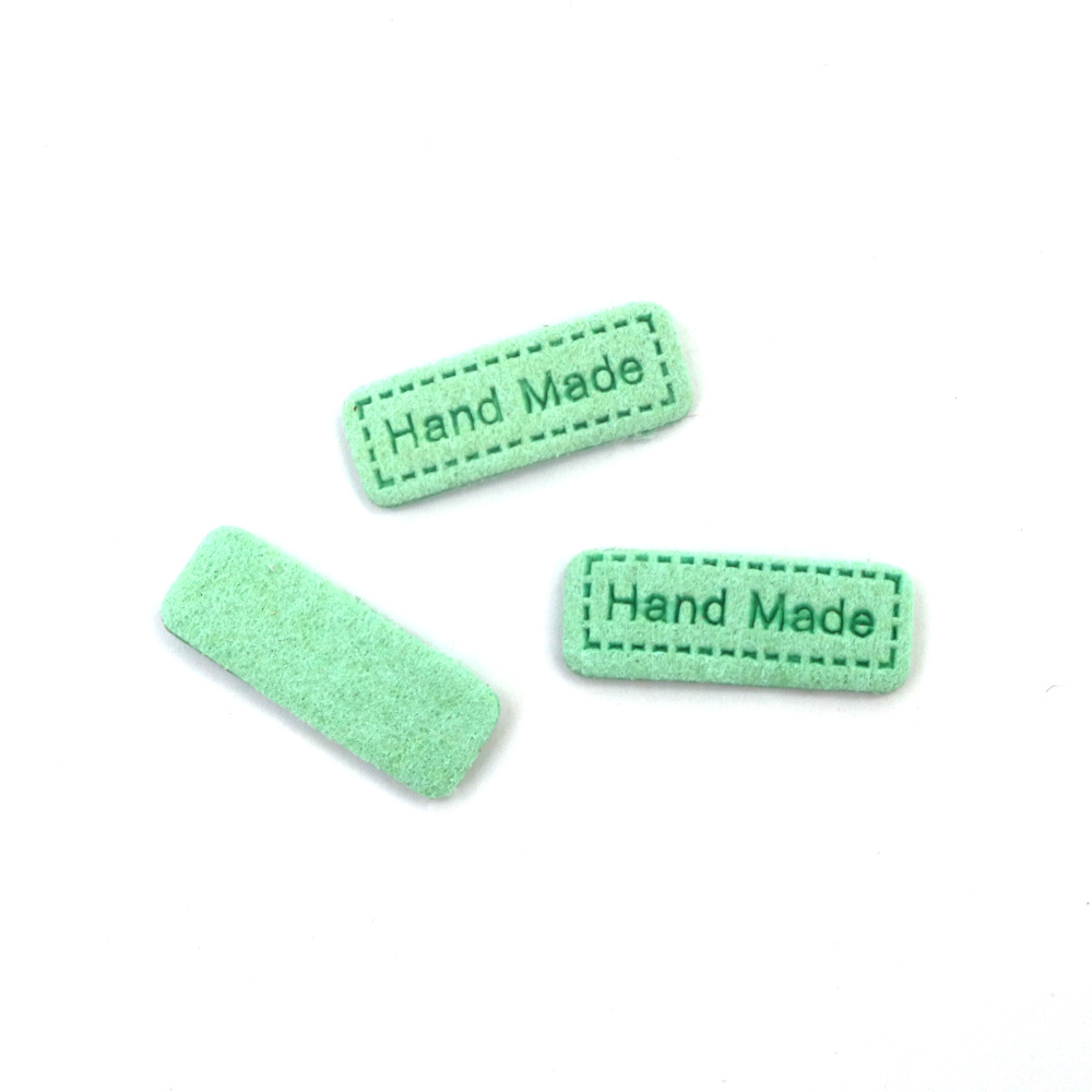 Soft Suede Label 0.8x22 mm with Inscription "Handmade", Mint Color - 10 pieces