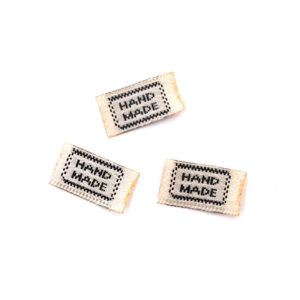 Fabric Label 10x20 mm with Inscription "Handmade",  Champagne Color - 10 pieces