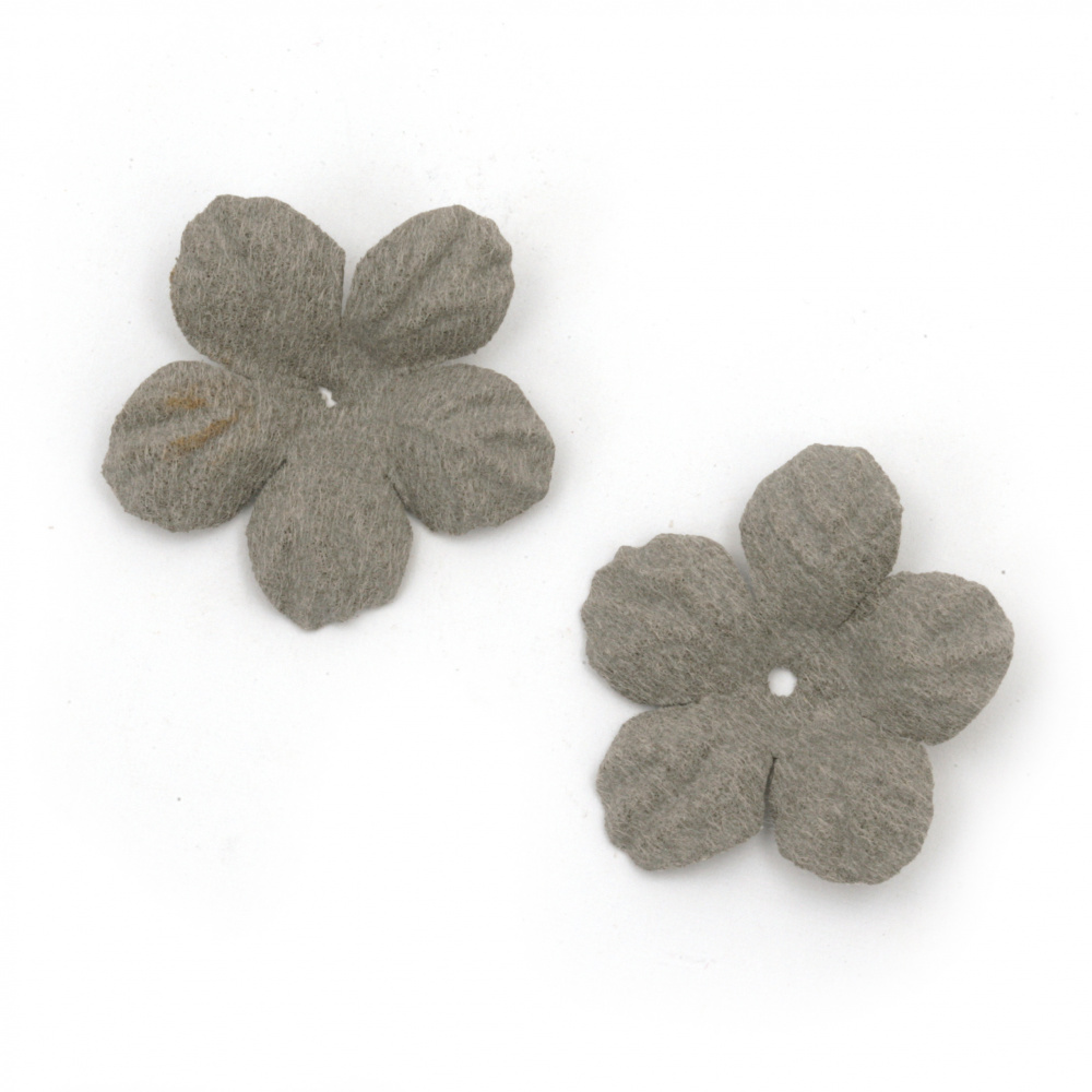 Velour Paper Flowers, 33x5 mm, Pastel Gray Color - 10 Pieces