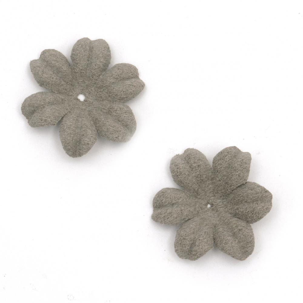 Velour Paper Flowers, 27x5 mm, Pastel Gray Color - 10 Pieces