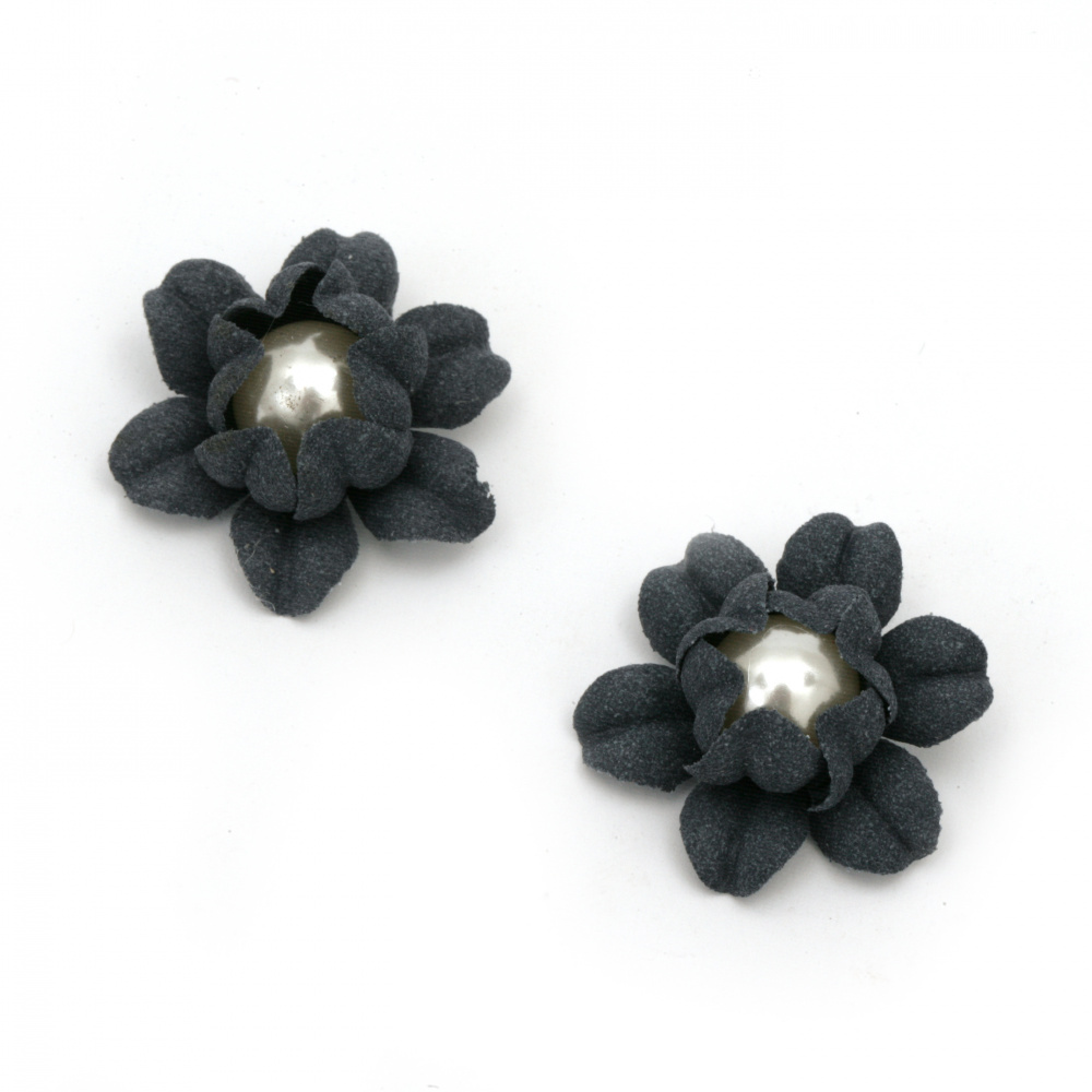 Floare confecționată din perle de hârtie de antilopă 30x12 mm culoare albastru închis pastel -2 bucăți