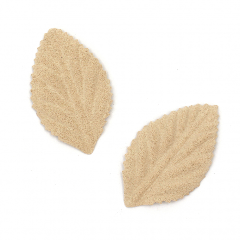 Leaf / Leaves made of Suede Paper, Size: 50x30 mm, Color: Beige Pastel - 10 pieces