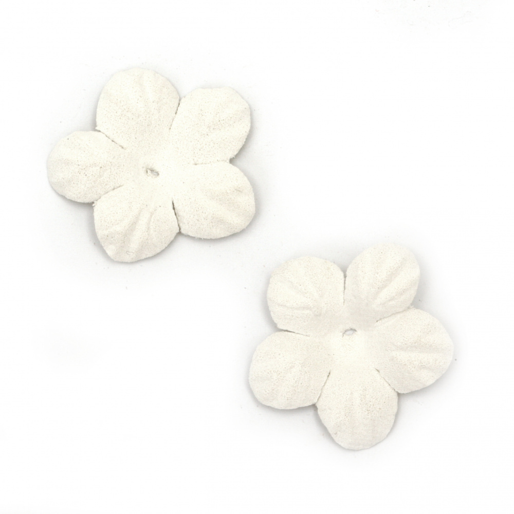 Velour Paper Flowers, 33x5 mm, Pastel White Color - 10 Pieces