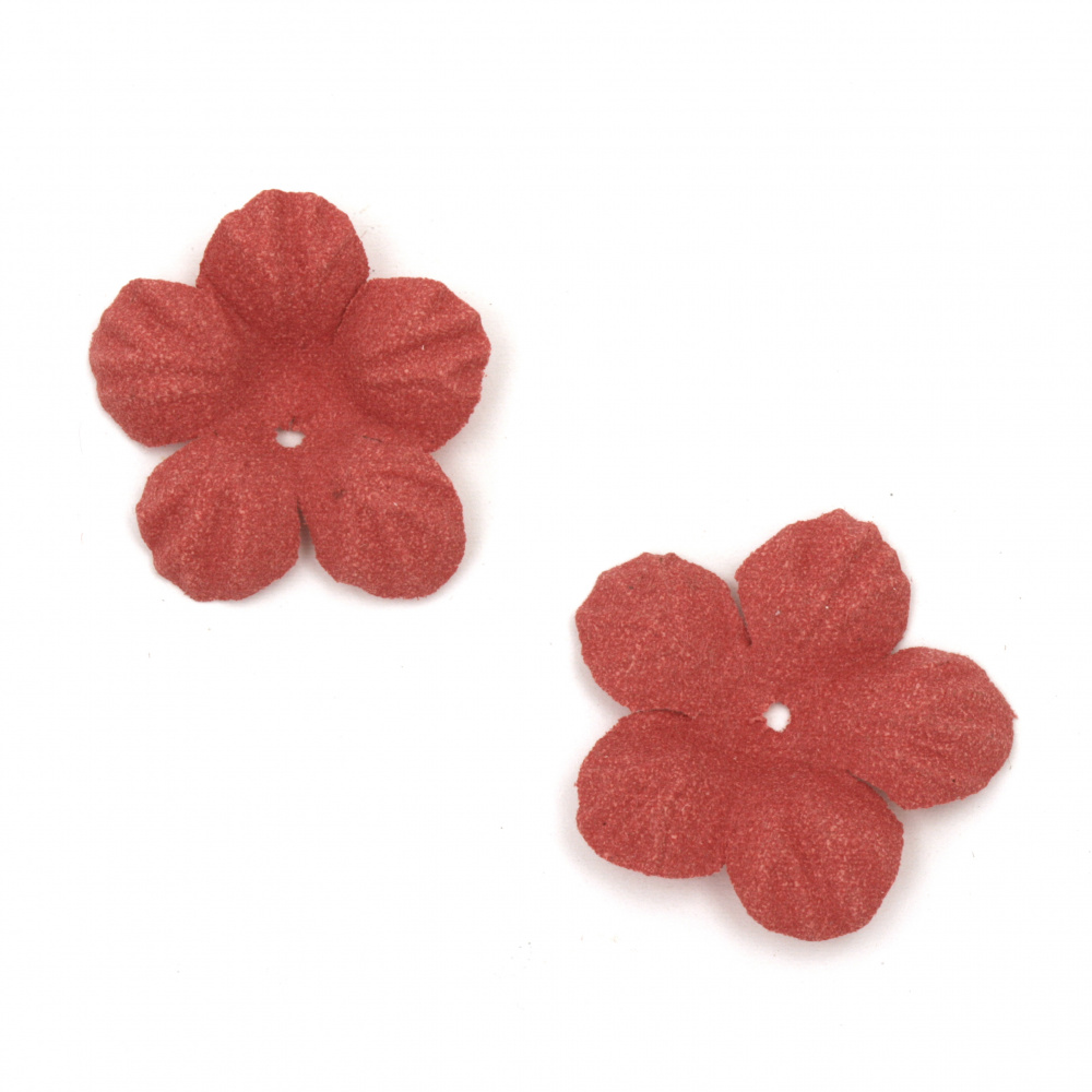 Velour Paper Flowers, 33x5 mm, Pastel Red Color - 10 Pieces