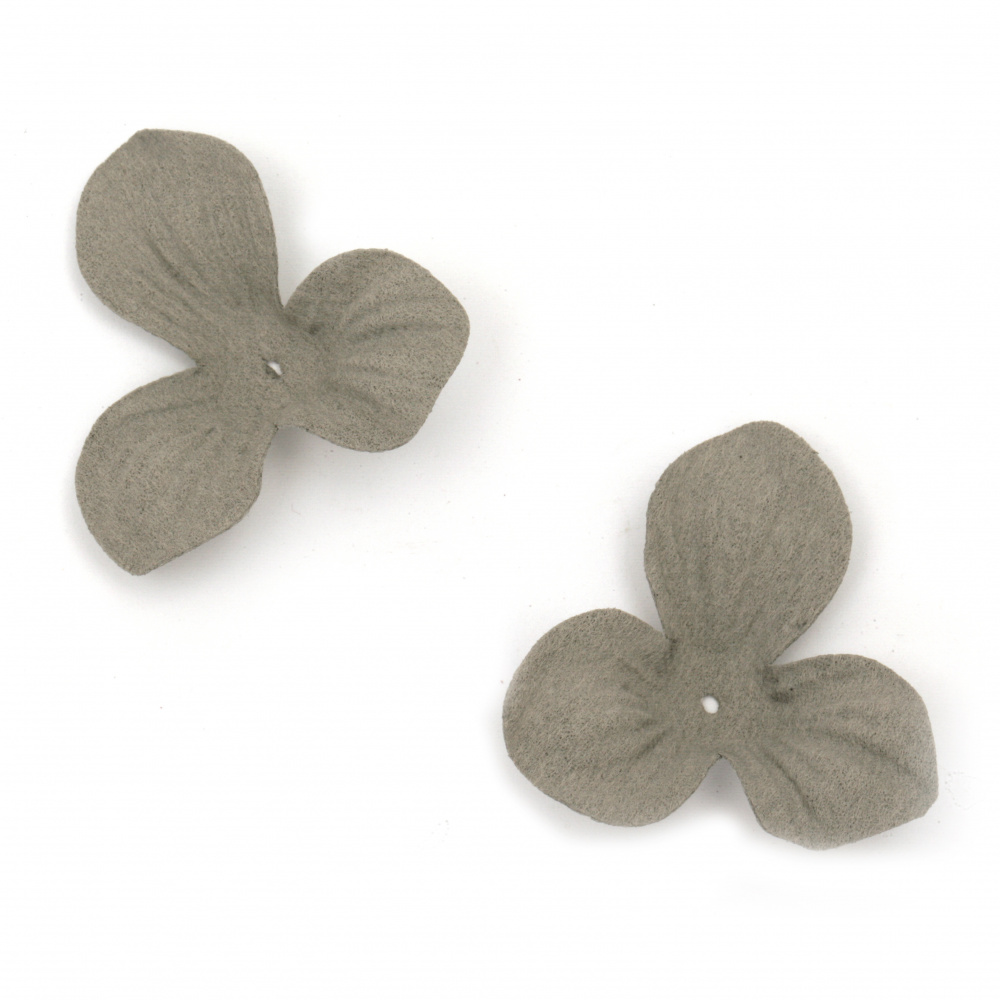 Velour Paper Flowers, 45x10 mm, Pastel Gray Color - 10 Pieces