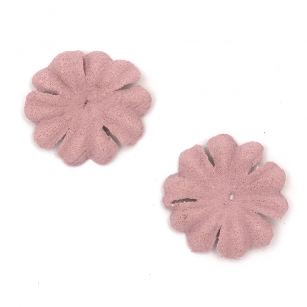 Цветя от велурена хартия 25 мм цвят розово лилав пастел -10 броя