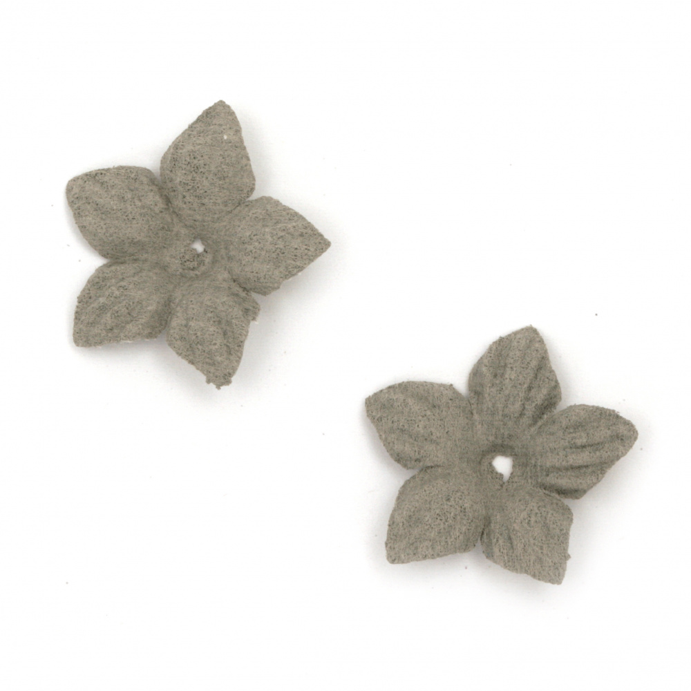 Velour Paper Flowers, 25 mm, Pastel Gray Color - 10 pieces