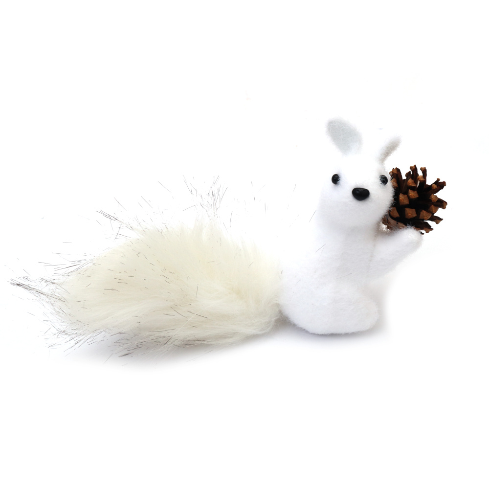 Decorative White Squirrel with Pine Cone, 20x10x5.5 mm