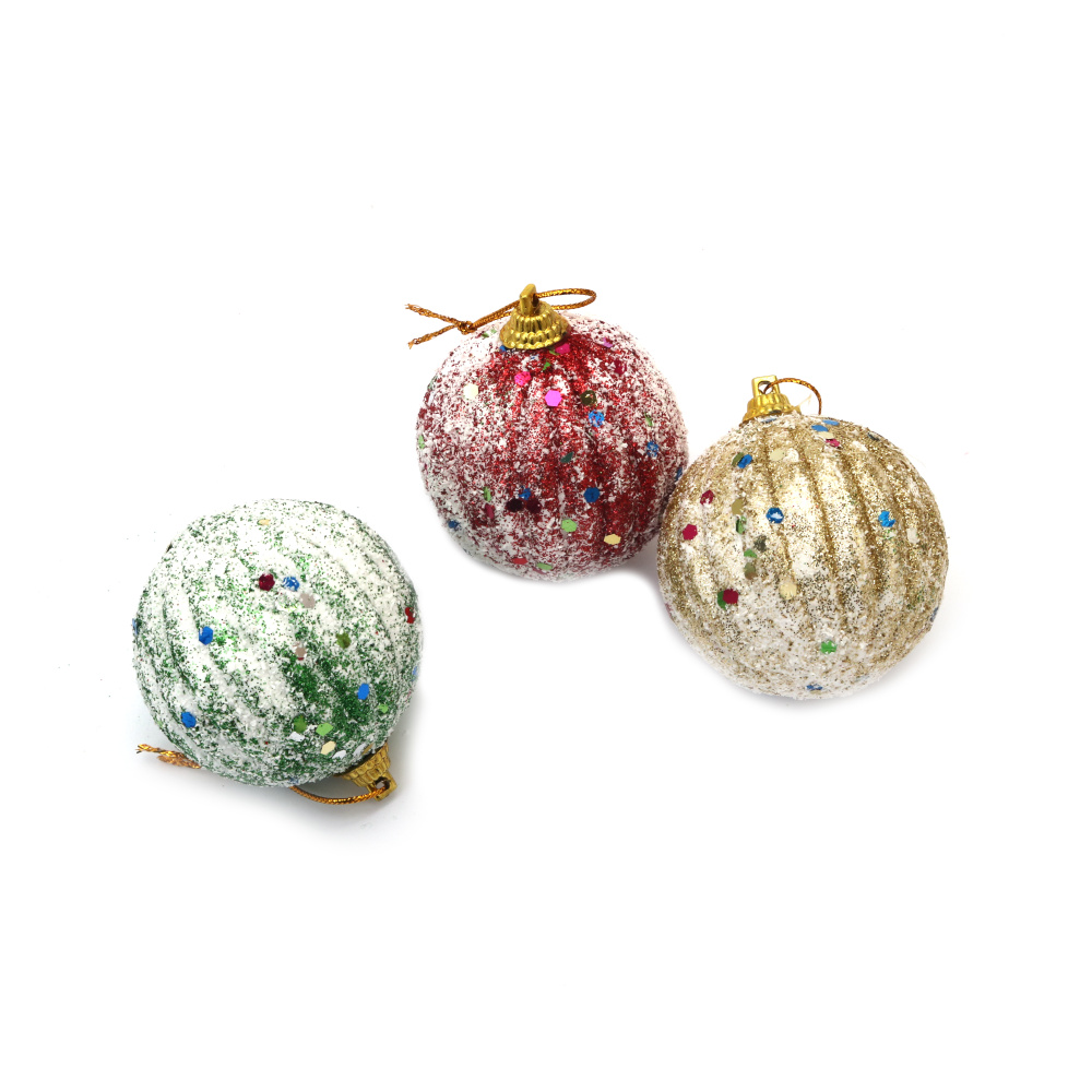 Styrofoam Christmas Balls with Glitter and Sequins, 56 mm - 6 pieces