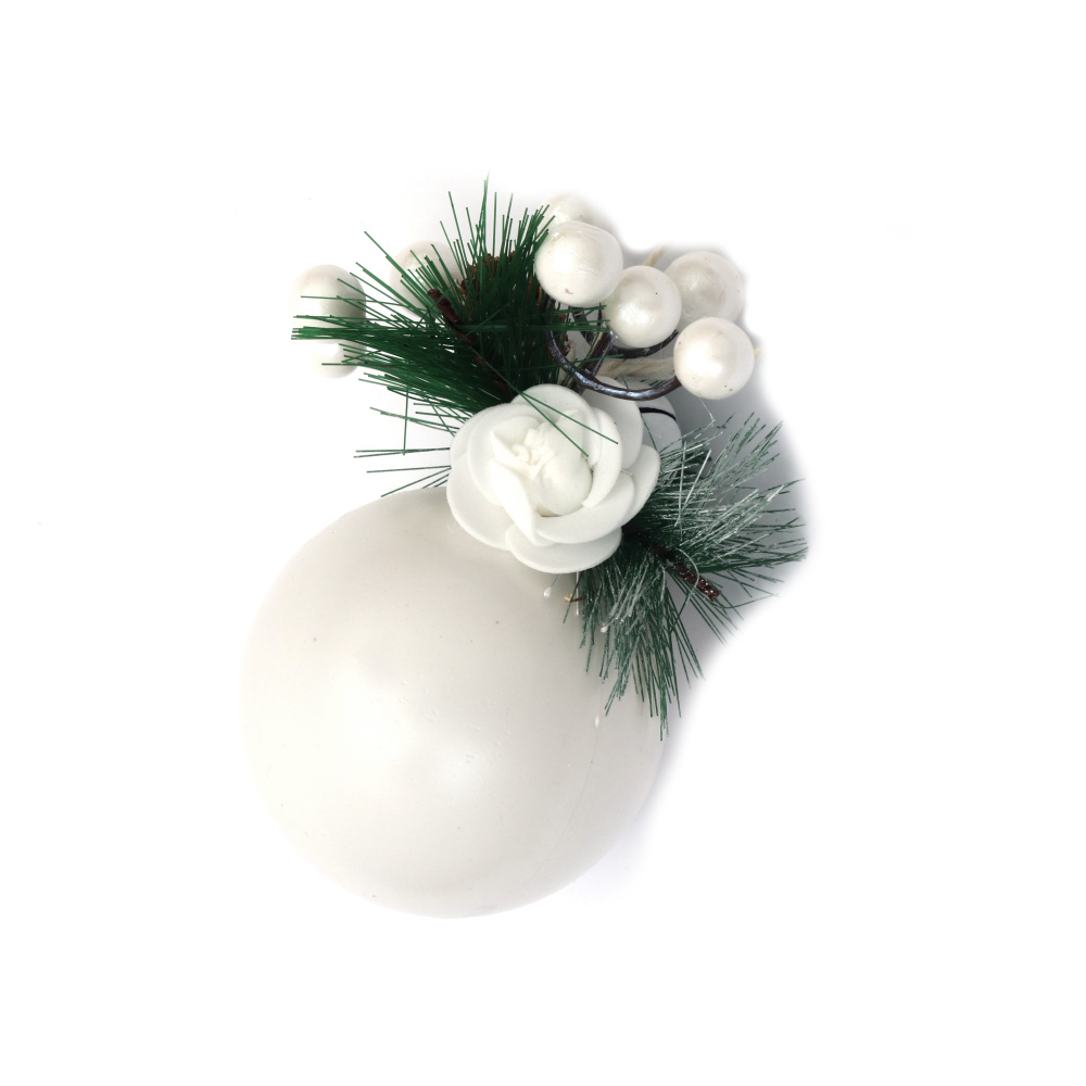 Decorated White Christmas Ball,  78 mm