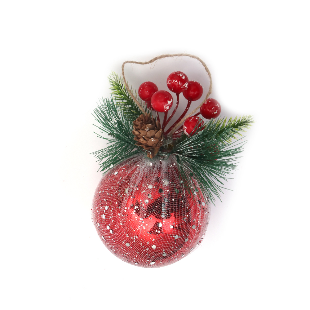 Decorated Red Christmas Ball, 78 mm