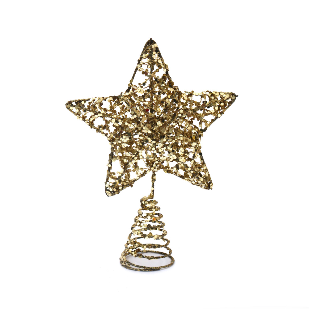 Christmas Star Tree Top for Decoration with Spring / 130x180 mm / Gold Color