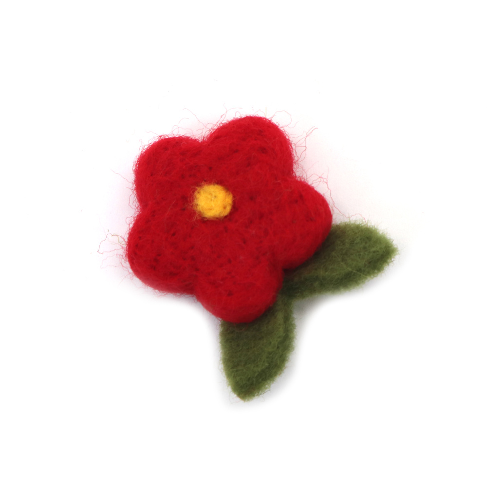 Hand-Felted Wool Flower 40x40 mm, Red