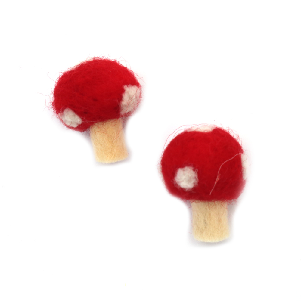 Handmade Miniature Wool Mushroom 27x23 mm - 2 Pieces