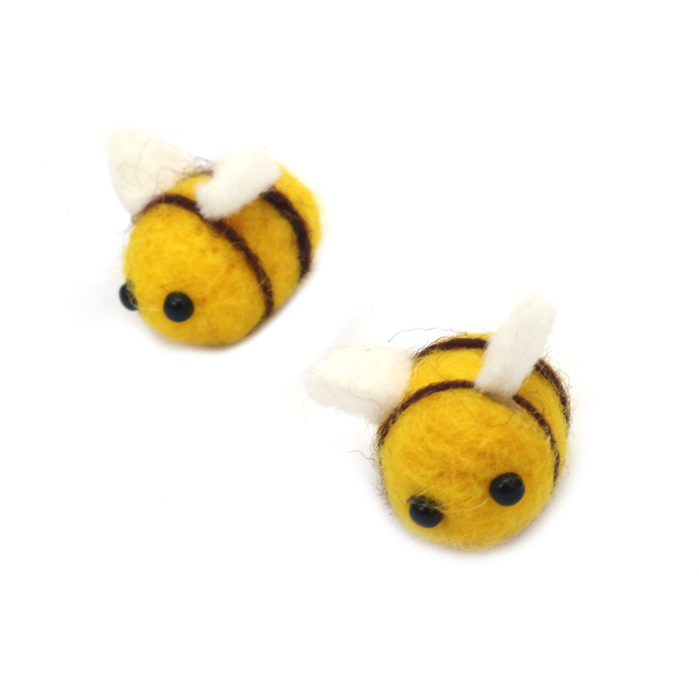 Handmade Felted Wool Bee 29x19 mm - 2 Pieces