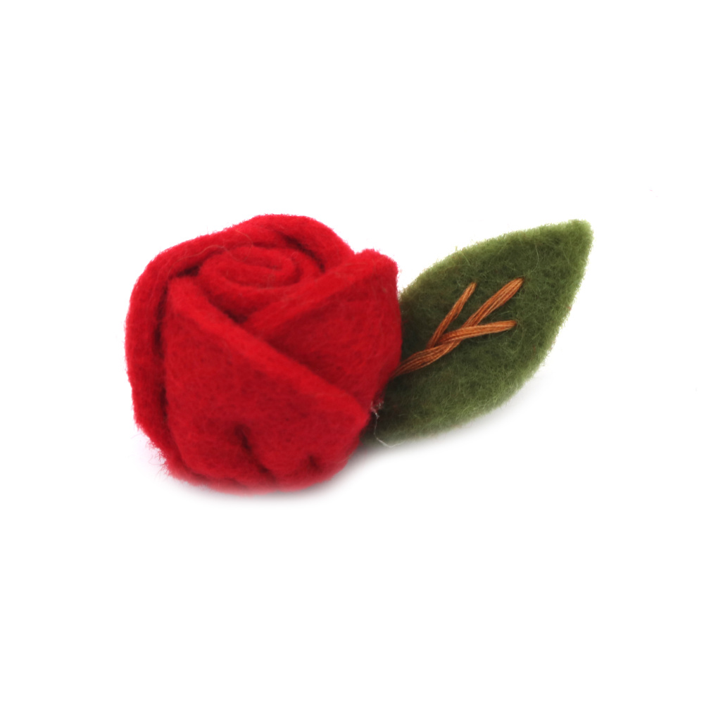 Handmade Felted Wool Rose 40 mm, Red