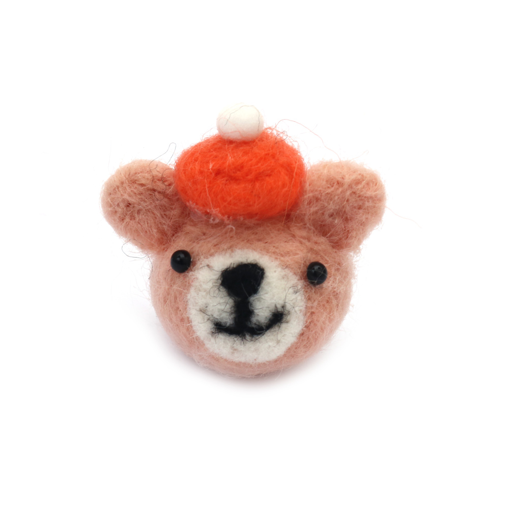 Handmade Bear from Natural Wool 42x49 mm, Peach Color