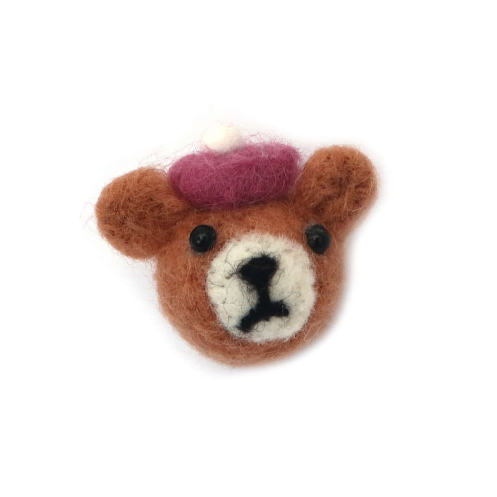 Ursul din lana naturala lucrat manual 42x49 mm culoare maro