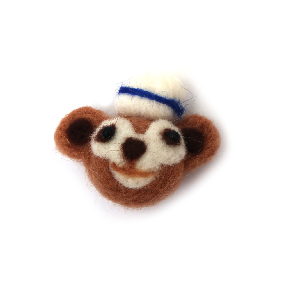 Maimuță jucăușă handmade din lână naturală 55x50 mm – Figurină din lână împâslită pentru copii, cadouri și decorațiuni creative