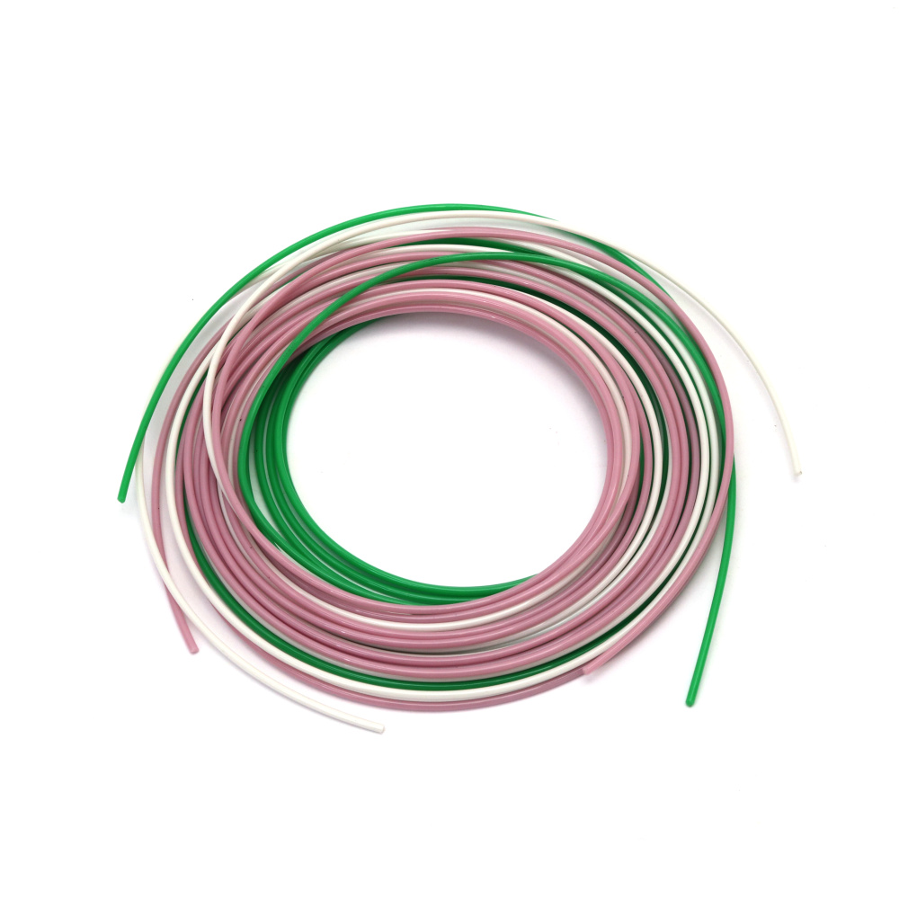 Ανταλλακτικά νήματα PLA για 3D στυλό 1,75 mm x 3 μέτρα 3 χρώματα - λευκό, ροζ, πράσινο