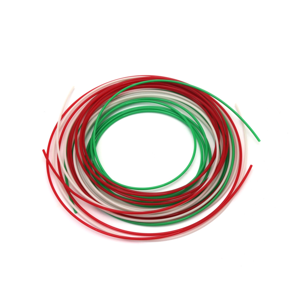 Ανταλλακτικά νήματα PLA για 3D στυλό 1,75 mm x 3 μέτρα 3 χρώματα - λευκό, κόκκινο, πράσινο