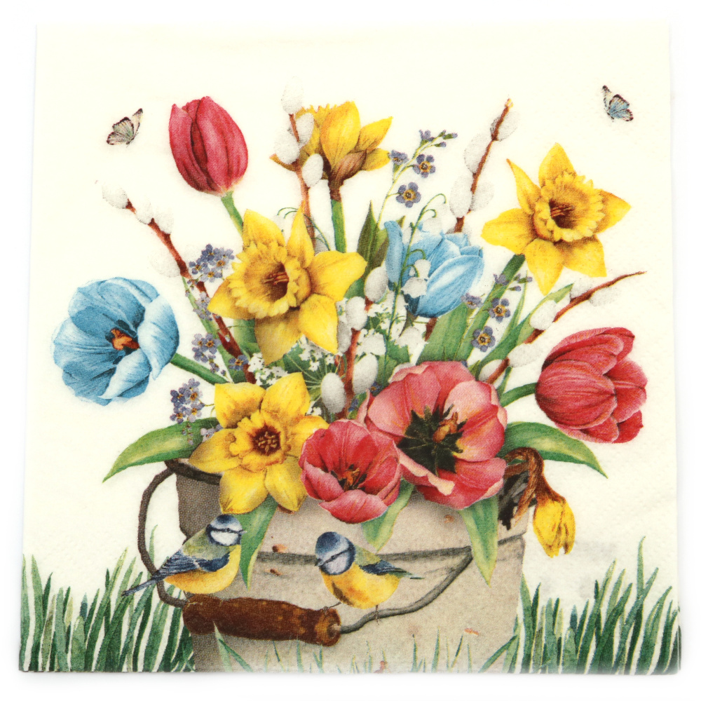 Ti-Flair Napkin, 33x33 cm, Three-Ply, Featuring Flores Frescas de Primavera - 1 piece