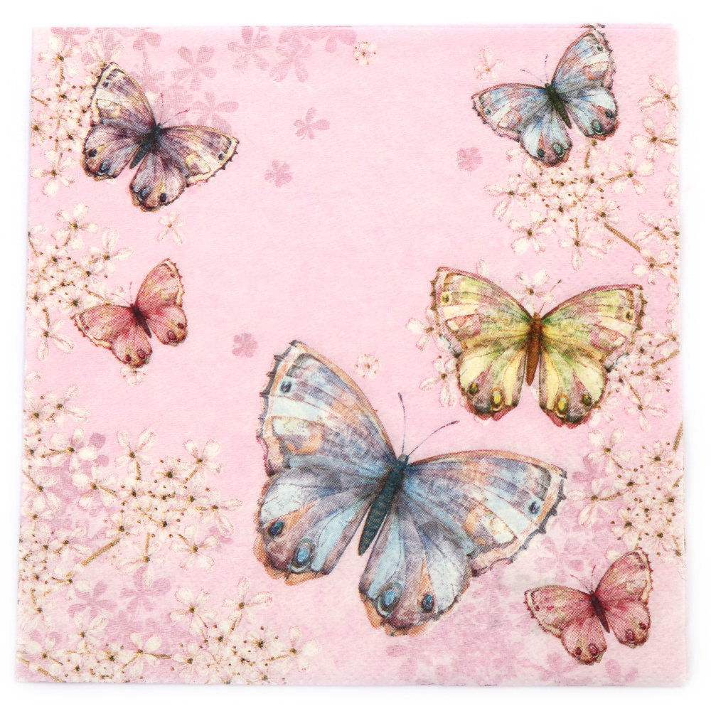 Ti-Flair Napkin, 33x33 cm, Three-Ply, Bellissima Farfalla pink - 1 piece.