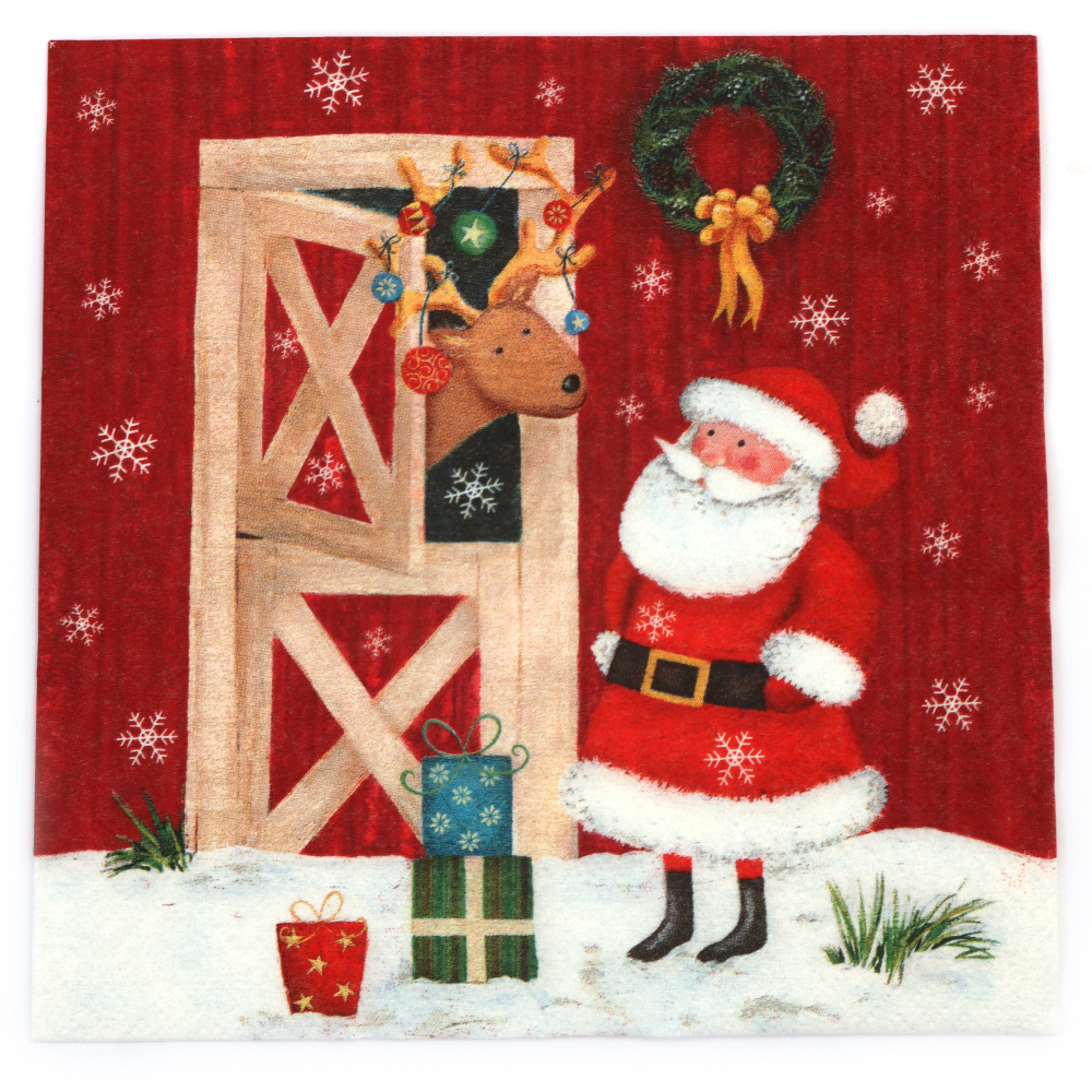Ti-Flair Napkin, 33x33 cm, Three-Ply, Featuring Santa and Reindeer - 1 piece