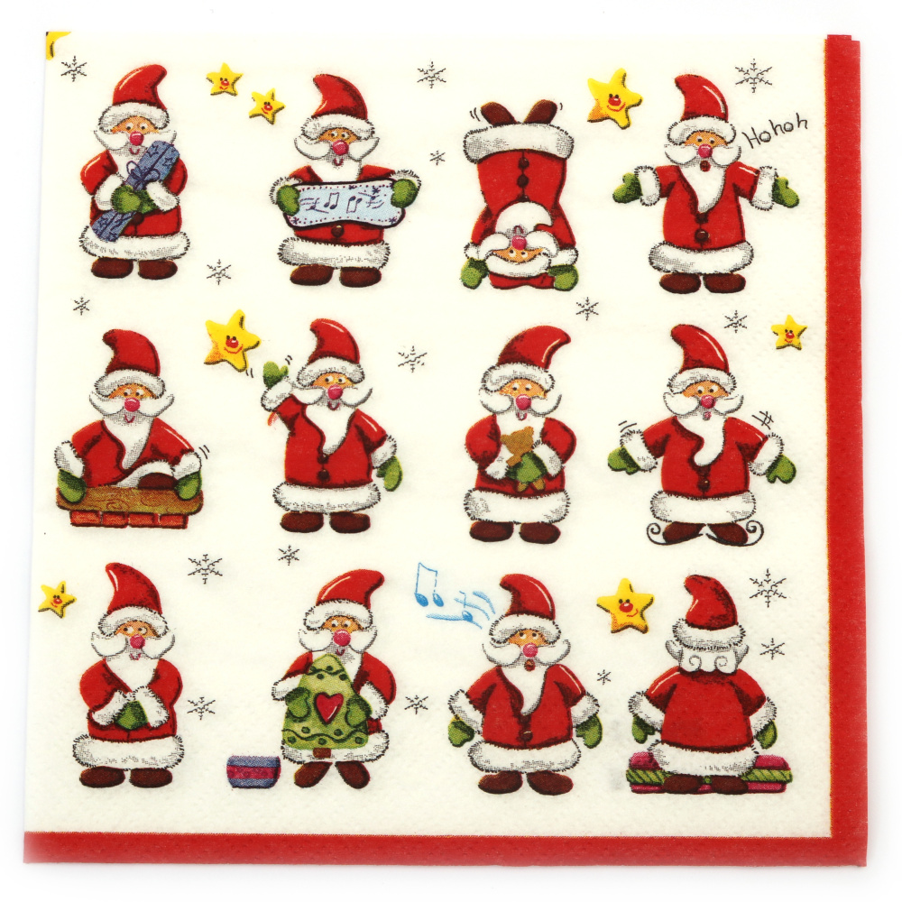 Ti-Flair Napkin, 33x33 cm, Three-Ply, Featuring Funny Santas - 1 piece