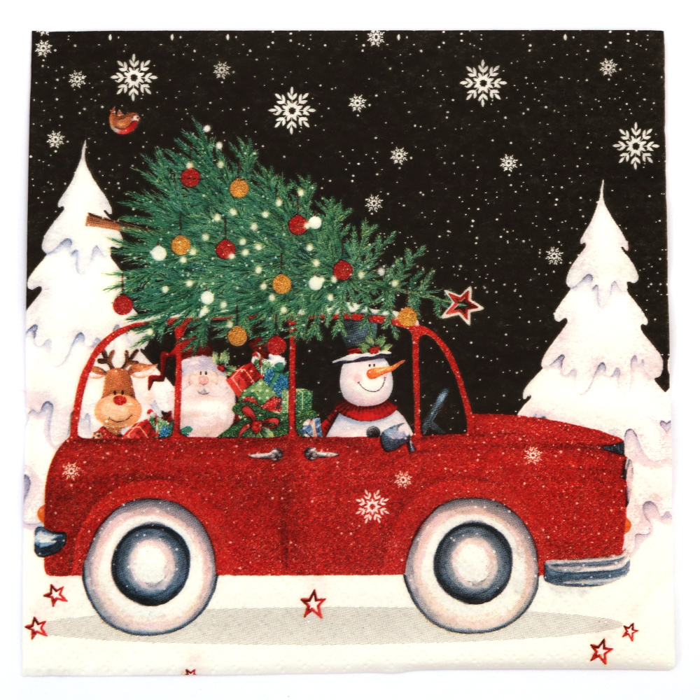 Ti-Flair Napkin, 33x33 cm, Three-Ply, featuring Red Christmas Car - 1 piece
