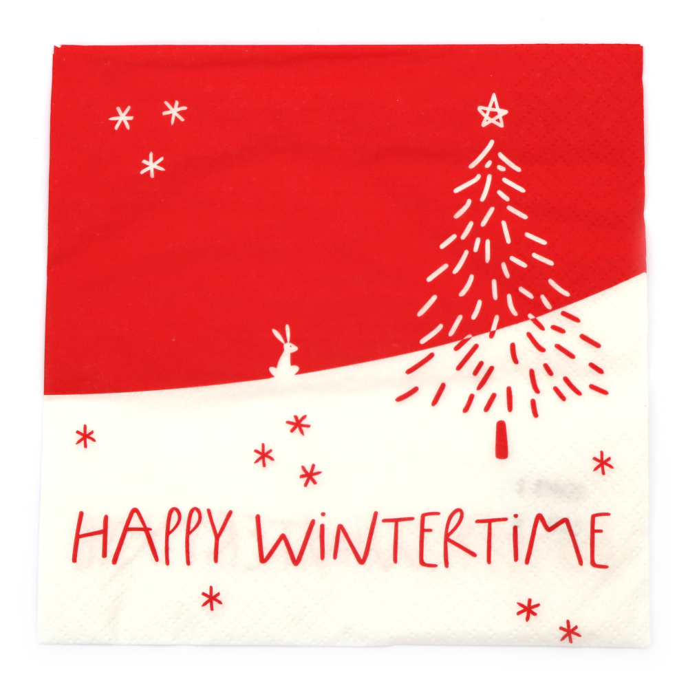 Ti-Flair Napkin, 33x33 cm, Three-Ply, Featuring Happy Wintertime Red - 1 piece