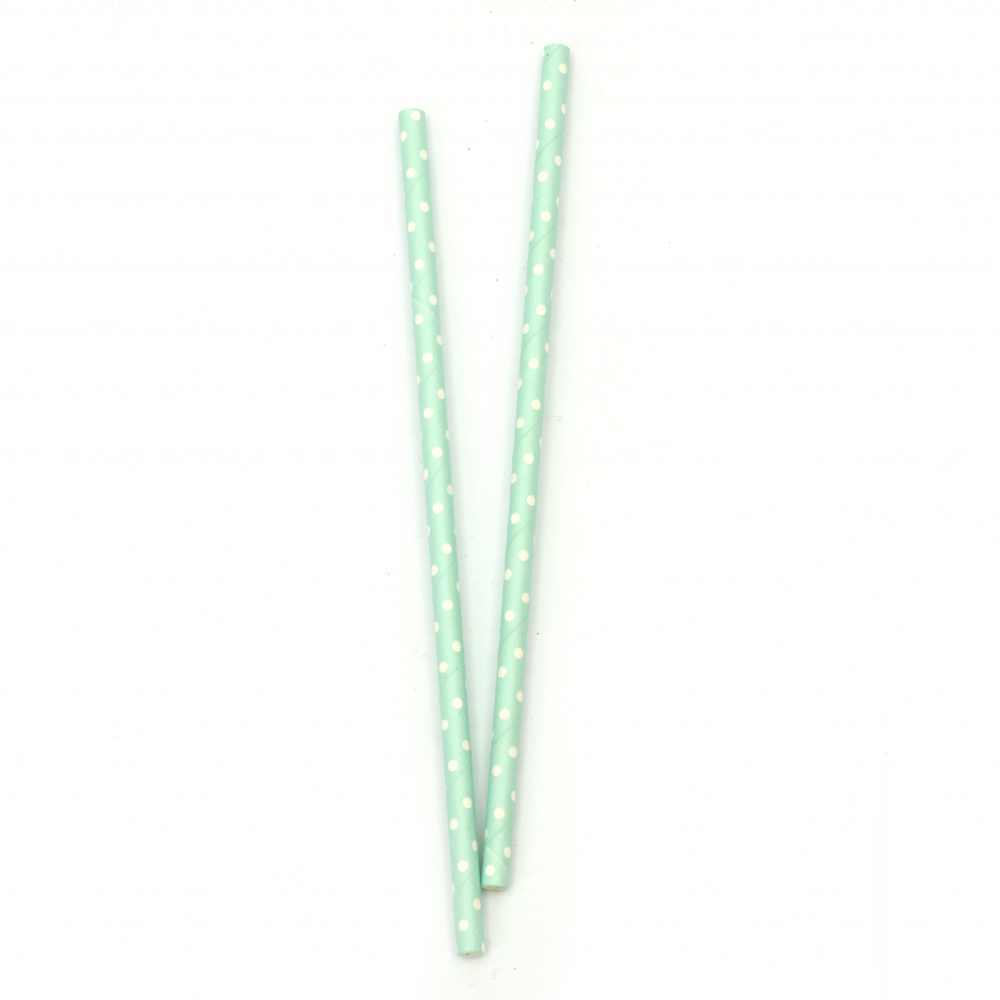 Paper Straws, 195x6 mm, Blue with Dots - 25 Pieces