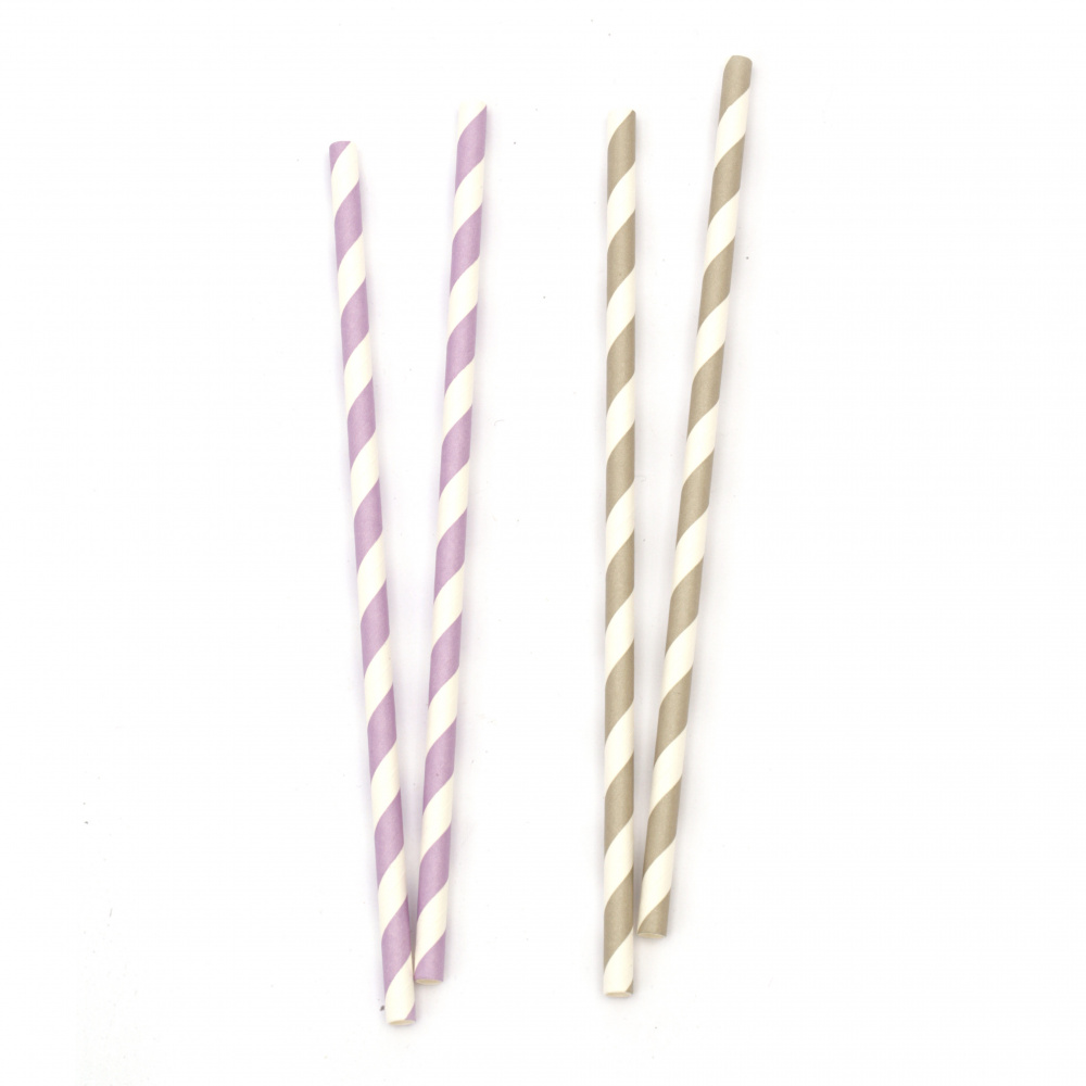 Paper Straws, 195x6 mm, Two-Tone Stripes - 25 Pieces